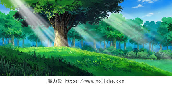 手绘森林美景背景素材